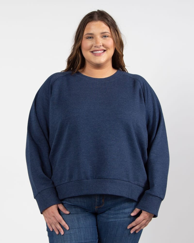Front of a model wearing a size 3X Boxy Raglan Pullover in Navy by chicka-d. | dia_product_style_image_id:289534